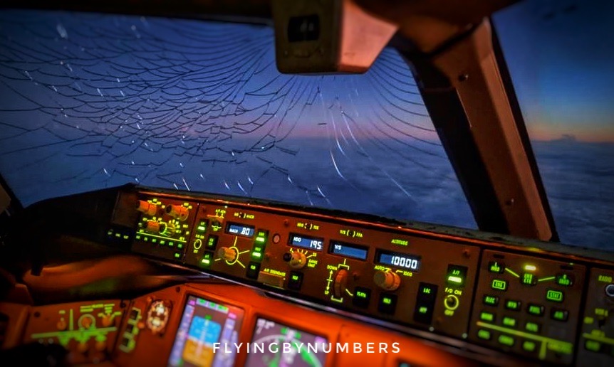 Boeing 777 with shattered pilot windscreen