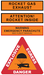 Hazard warning sign for emergency aircraft rocket parachute