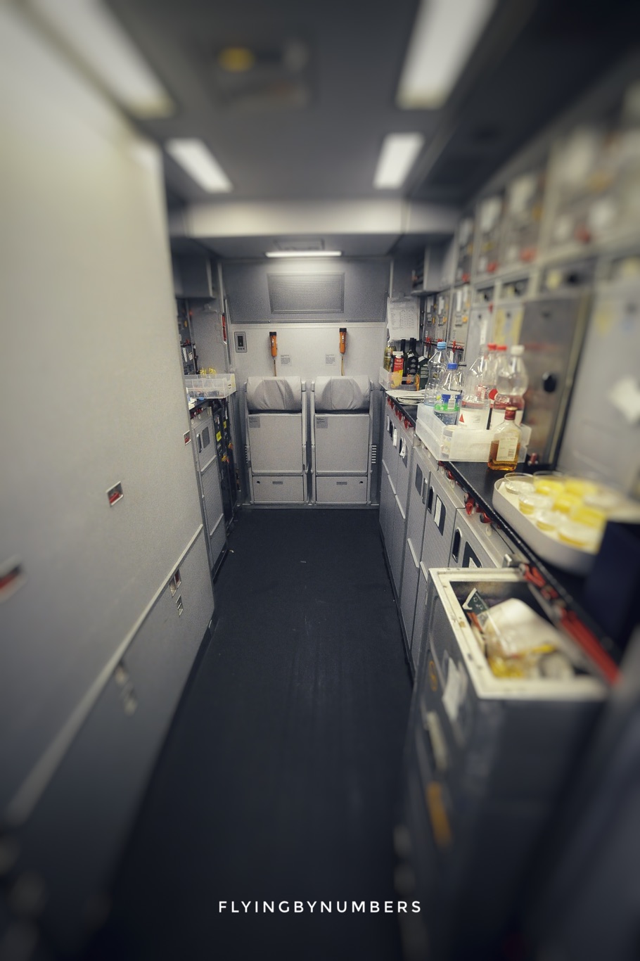 Aeroplane jumpseat in stocked galley