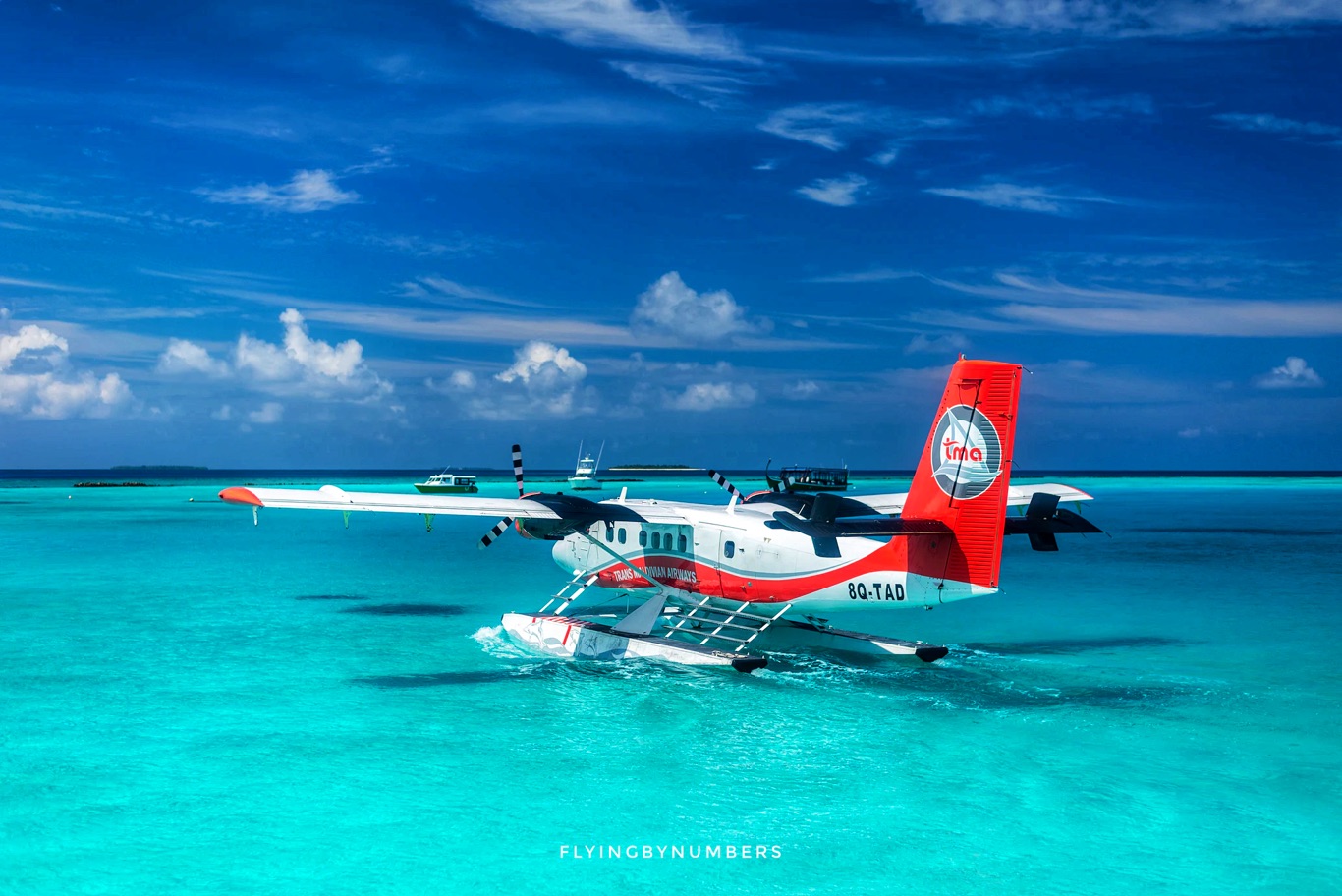 Seaplane beside remote island