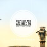 Air traffic control tower and commercial aircraft communicating in aviation English
